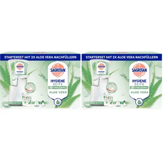 Sagrotan No-Touch Automatischer Seifenspender Weiß – Vorratspack – Inkl. Sagrotan Nachfüllern Aloe Vera – 2 x 250 ml Flüssigseife (Packung mit 2)