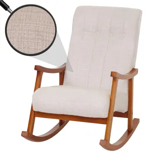 Schaukelstuhl MCW-K10, Relaxsessel, Holz MVG Stoff/Textil Chenille (465g/m2) ~ creme, Gestell Walnuss-Optik