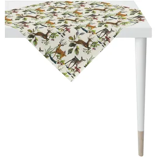 Mitteldecke APELT "5883 CHALET STYLE, Weihnachten, Winter, Herbstdeko", grün (natur, braun, grün), B:88cm L:88cm, Baumwolle, Polyester, Tischdecken, Mitteldecke, Digitaldruck