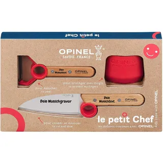 Opinel Le Petit Chef Kinder-Küchenmesser-Set mit Holzgriff | 3-teilig | persönliche Gravur | Sparschäler | rostfrei | Fingerschutz | Geschenk (rot)