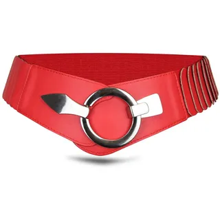 Vanessa & Melissa Taillengürtel Damen Eleganter Gürtel in 6 cm Breite, Vielseitiger Kleidergürtel Elastischer Taillengürtel, Gürtel mit silberner Ring-Schließe rot 75cm (Taillenweite 75-90cm)