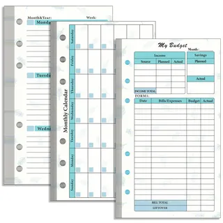 A6 Budget Planner Nachfüllpackung, Prefdo 82 Blatt Wochenplaner Monatskalender Einlagen 6-Loch Budget Planner für A6 Budget Binder Cover, Binder Geld Organizer für Bargeld, Sparen (Set 4)