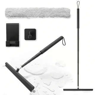 Duschabzieher Langer Stiel, 20-120cm Duschabzieher Schwarz, Fensterwischer mit Teleskopstiel, Glasabzieher Dusche, Bodenabzieher Dusche, Für Dusche, Bad, Spiegel, Glasreinigung