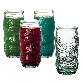 BigDean Cocktailglas 4x Trinkgläser im Tiki-Look Hawaii-Design 550 ml 100% Recycling-Glas, Recyceltes Glas grün|weiß