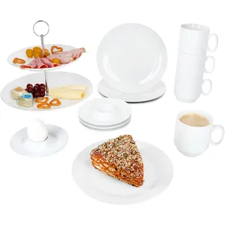 Mambocat 13tlg Etageren-Frühstücksset Tommy Teller Becher Eierbecher Etagere 2-stöckig