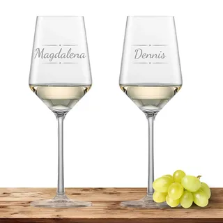 2x Weißweinglas mit Namen oder Wunschtext graviert - Zwiesel Glas Glas Riesling PURE - Weinglas personalisierts Geschenk (Verzierung 03)