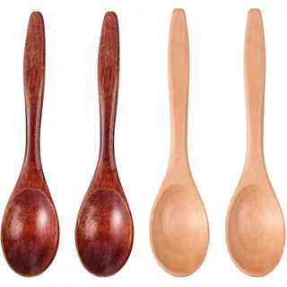YIPFEN Set aus 4 Holzlöffel klein aus natürlichem Holz für Honig, Kaffee und Tee – Küchenutensilien für Gewürze