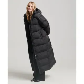 Superdry für Damen. W5011643A Langer Steppmantel mit schwarzer Kapuze (L), Lässig, Polyester