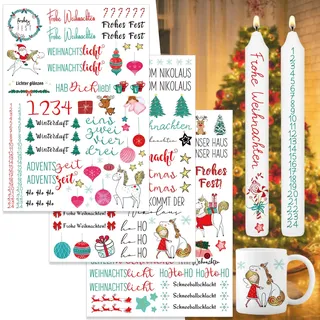 Kerzen Tattoo Weihnachten,3 Stück DIY A4 Kerzen Tattoofolie,Wasserschiebefolie Stabkerzen,Sprüche zum Verschenken,für Kerzen/Keramik,DIY Geschenk (Weihnachten I)