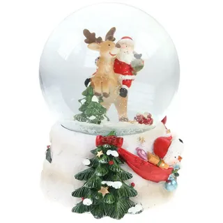 Ellug Schneekugel/Spieluhr 100mm mit Weihnachtsmann/Rentier– 14,5 cm Höhe, Mit Schneeflocken-Effekt und Weihnachtlicher Musik, zum Aufziehen