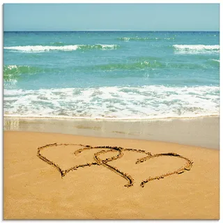 ARTland Wanddeko Glasbilder Wandbild Glas Bild einteilig 50x50 cm Quadratisch Strand Meer Küste Liebespaar Herz Sand Liebe Urlaub T5OB