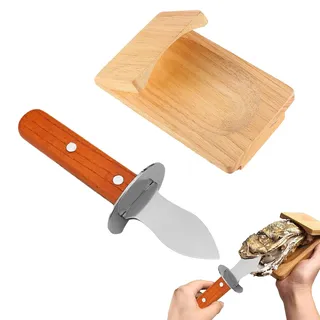 JDCMEI Oyster Shucking Clamp, Austernöffner Clamp, Austernschälen Halter aus Holz, Austernöffner mit Austernmesser Edelstahl, Tragbares Austernschäl Clip Set für Partys, Camping, Picknicks
