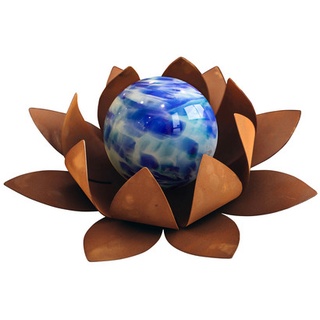 Ferrum Metall-Seerose mit Glaskugel, ca. H15 cm, Braun|Blau