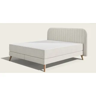 Emma Original Elite Boxspringbett – Beige - 160x200cm - Kopfteil Streifen - Holzfüße