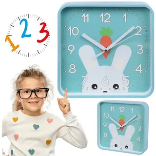 Sarcia.eu Wanduhr Türkisfarbene analoge Wanduhr, quadratische Uhr für Kinder, Kaninchen