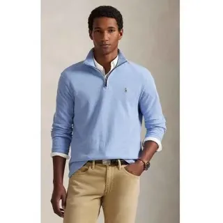 Polo Ralph Lauren für Herren. 710P07411001 Estate-Rib Pullover mit kurzem Reißverschluss blau (L), Lässig, Baumwolle, Klassisch