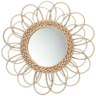 Hängender Spiegel – runder Wandspiegel mit Sonnenblume aus Rattan, Dekoration für Badezimmer, Boho, nordisches Korbgeflecht, Schminkspiegel für den Innenbereich, Heimbüro, Wohnzimmer, Flur (40 cm)