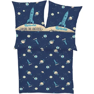 IBENA s.Oliver Satin Tiere Blau 140 x 200 cm + 70 x 90 cm