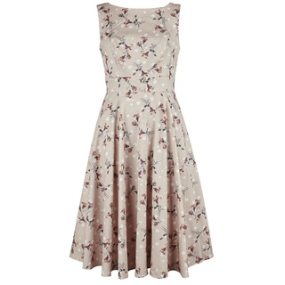 H&R London - Rockabilly Kleid knielang - Janice Floral Swing Dress - XS bis 4XL - für Damen - Größe M - braun/weiß - M