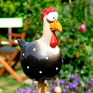 FIYSON Keramik Huhn Gartendeko,Harz und Keramik Hahn 28cm,Gartendeko Huhn,Handarbeit Gartenstatue Henne Huhn,Gartenstecker Harz Tiere Figur Bauernhof Rasen Balkon Wohnzimmer Deko,Wetterfest (Schwarz)