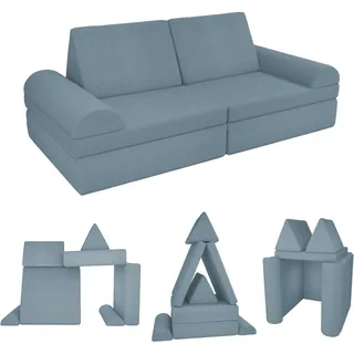 POKAR Kindersofa | Spielsofa Cord aus Schaumstoff Bausteinen | Modulares Spielsofa für Kinder | Kuschelecke im Kinderzimmer Kindercouch | Oeko-Tex 100 Zertifiziert | Blaue Lagune