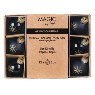 MAGIC by Inge Weihnachtsbaumkugel, Weihnachtskugeln Glas mit Motiv 3cm 12 Stück - Ebony Black schwarz