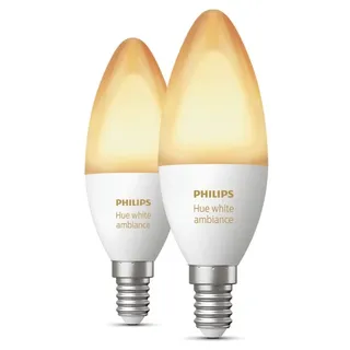 Philips Hue White ambience Doppelpack, E14, Intelligentes Leuchtmittel, Bluetooth/Zigbee, Weiß, LED, E14, B39
