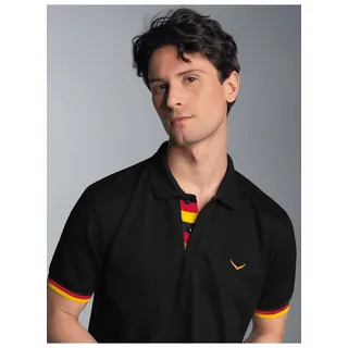 Poloshirt TRIGEMA "TRIGEMA Deutschland Poloshirt", Herren, Gr. XL, schwarz, Piqué, 100% Baumwolle, Basic, ohne Ausschnitt, Shirts
