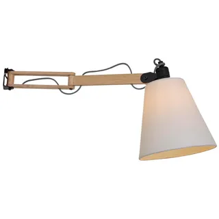 Wandlampe Wandleuchte Holzlampe schwenkbar Wohnzimmerleuchte Textil weiß H 24 cm