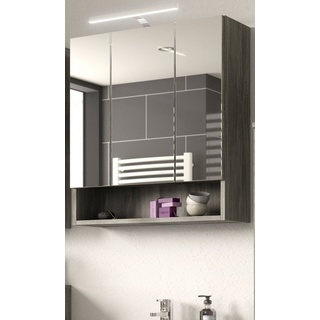 xonox.home Badezimmerspiegelschrank York (Badschrank 3-türig grau Rauchsilber, 60 x 68 cm) 3-türig, 9 Fächer grau