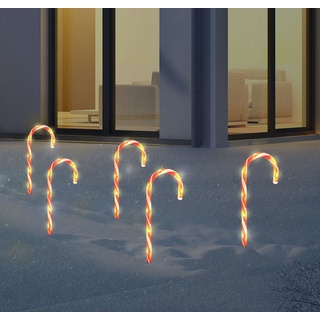 Spetebo Gartenstecker XXL LED Zuckerstangen mit Timer 74 cm - 5er Set (Packung, 5-St., 5tlg.-Set) Outdoor Weihnachts Deko mit Timer Batterie betrieben für Außen rot|weiß