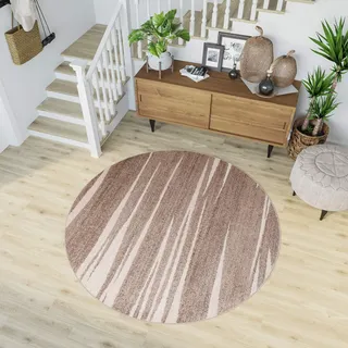 TAPISO Sari Teppich Rund Braun Beige Modern Streifen Meliert Design Wohnzimmer Schlafzimmer ÖKOTEX 130 x 130 cm
