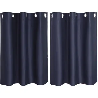 PiccoCasa 2er Set Gardine für Küche Polyester Scheibengardine Kurzgardine Blickdicht Kleine Gardine Navy Blau 90H x 107B cm
