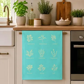 Ross 3er Pack Baumwoll-Geschirrtücher Kräuter 50x70 cm - grün;blau