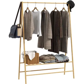 Homcom Garderobenständer Bambus Naturholz Beige