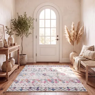 SAFAVIEH Boho Teppich für Wohnzimmer, Esszimmer, Schlafzimmer - Madison Collection, Kurzer Flor, Grau und Lila, 155 X 229 cm