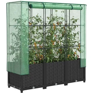 Gecheer Hochbeet mit Gewächshaus 120x40x138cm Schwarz Grün PP Eisen | PP-Hochbeet, stabiler Eisenrahmen, wasserdichter Aufsatz, Belüzipierungsreißverschluss, Rattan-Look, für Garten & Balkon