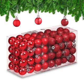Relaxdays Weihnachtskugeln im 96er Set glitzernde, matte & glänzende Baumkugeln, Weihnachtsbaumdeko, Kunststoff, rot