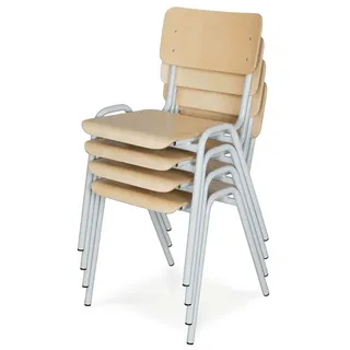 PROREGAL Stapelstuhl 4er Set | Grau/Buche | aus Holz | HxBxT 80x38x41 cm | Stapelbar