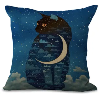 Kissenbezug 80x80 Mondkatze Blau Kissenbezug 80x80 Sanft Baumwolle und Leinen Kopfkissenbezug 80x80 mit Reißverschluss Dauerhaft Kissenbezüge 80x80 Knitterfreie Starke Atmungsaktivität 1 Pcs