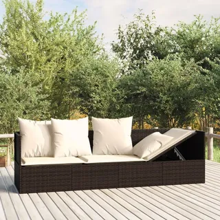 JUNZAI Outdoor-Loungebett mit Kissen, Lounge Sofa Outdoor, Sonneninsel Outdoor, Outdoor Liege, Daybed Outdoor, Outdoor Bett, Garten Lounge, Braun Poly Rattan