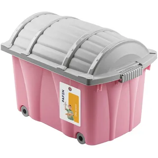 PAFEN Piraten Spielzeugkiste 49l mit Rollen - Schatzkiste 58 x 38,5 x 37,5cm - Spielzeugbehälter Aufbewahrungsbox für Kinder Ordnungsbox, Rosa