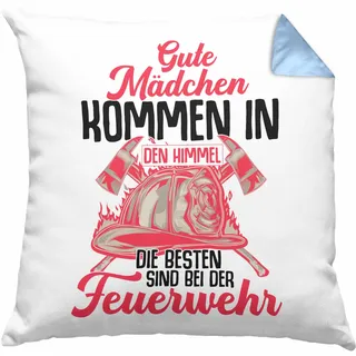 Trendation Feuerwehr Frau Kissen mit Füllung 40x40 Geschenk Frauen Feuerwehrfrauen Spruch Geschenkidee (Blau)