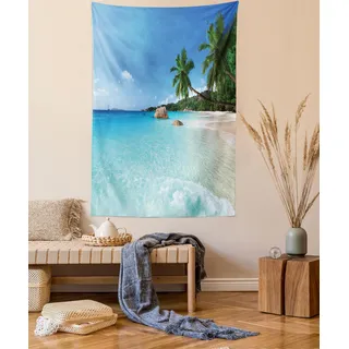 ABAKUHAUS Reise Wandteppich, Anse Lazio Beach Surf aus Weiches Mikrofaser Stoff Waschbar ohne Verblassen Digitaldruck, 150 x 110 cm,Türkis Grün Blau