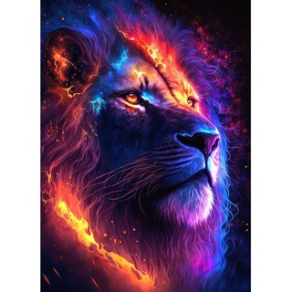 DAERLE Diamond Painting Bunter Löwe, Diamond Painting Erwachsene, Diamond Painting Set, Diamant Painting Bilder, Daiments Painting Diamond Painting Kinder 5D Diamant Painting Home Wand Décor 30x40cm