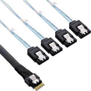 InLine Slim SAS Kabel, SFF-8654 4i zu 4x SATA 7-pin, 12Gb/s, 1m