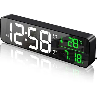 Digitaler Wecker mit 2 Alarmen und 40 Musik Tischuhr Wanduhr LED Spiegel