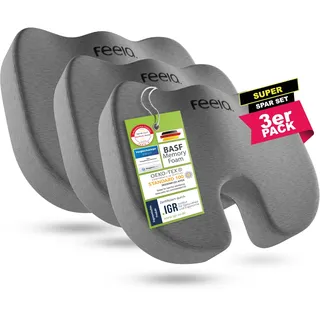 feela.® Orthopädisches Sitzkissen [3 Härtegrade] TESTSIEGER – Ergonomische Sitzkissen für Bürostuhl & Auto – Schmerzlindernd, Steißbein entlastend, Sitzkomfort erhöhend (3er Set, Medium)