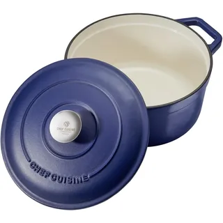 CHEF CUISINE Gusseiserner Bräter, blau, emailiert, 3,5 Liter, Deckel mit Edelstahl-Knauf