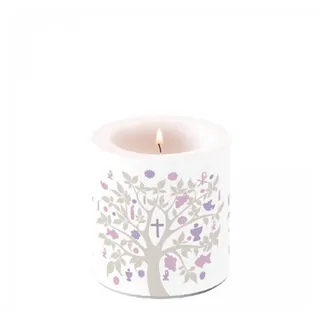 Ambiente Luxury Paper Products Stumpenkerze Blumen / Kommunion / Taufe / Konfirmation-Brenndauer- 35 Stunden (1-tlg), Tischdeko / Ideal als Geschenk